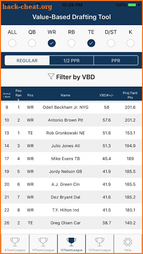 Value Based Drafting Fantasy Football Tool '18 screenshot