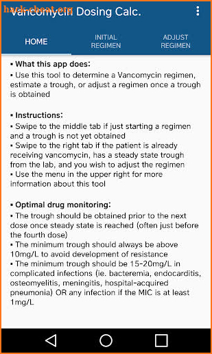 Vancomycin Dosing Calculator screenshot