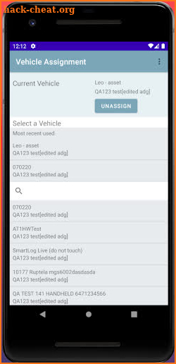 Vehicle Assignment screenshot