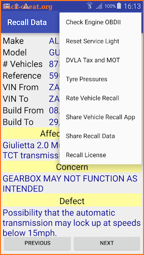 Vehicle Recall Checker screenshot