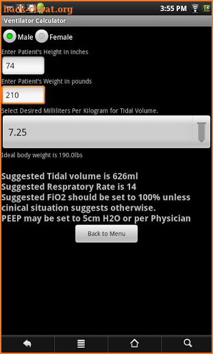 Ventilator Calculator screenshot