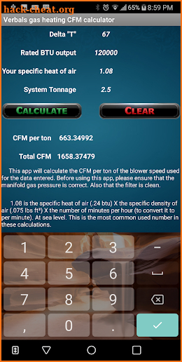 Verbals CFM calculator screenshot