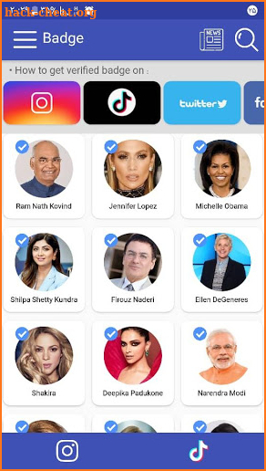 Verified badge on Instagram , TikTok , Facebook screenshot