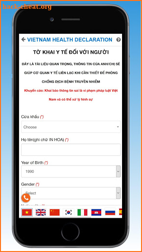 Vietnam Health Declaration screenshot