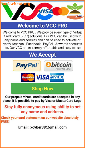 Virtual Credit Card Solutions screenshot