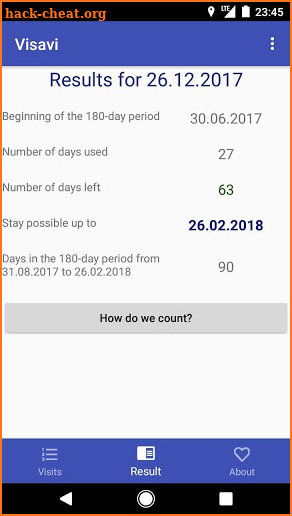 Visavi - Schengen calculator screenshot