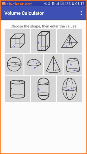 Volume Calculator:Cube Prism Sphere Cylinder Cone screenshot