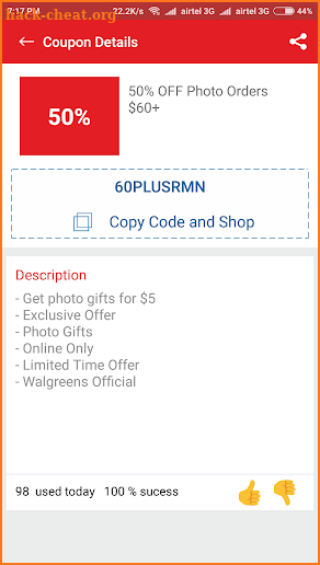 Walgreens Photo Coupons screenshot