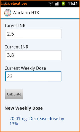 Warfarin Dosing HTK screenshot