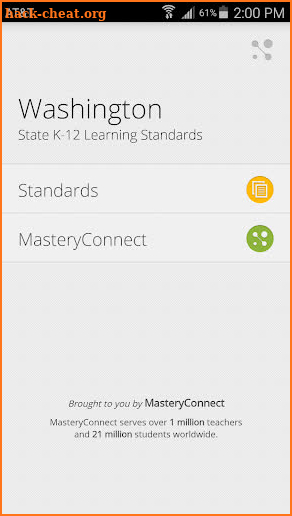 Washington Learning Standards screenshot