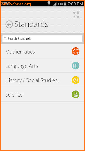 Washington Learning Standards screenshot