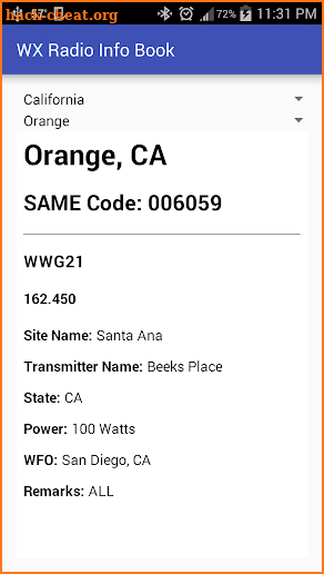 Weather Radio Info Book screenshot