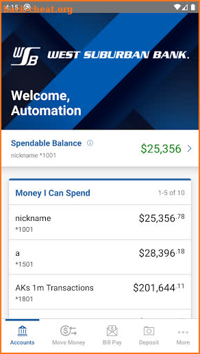West Suburban Bank - mBanking screenshot