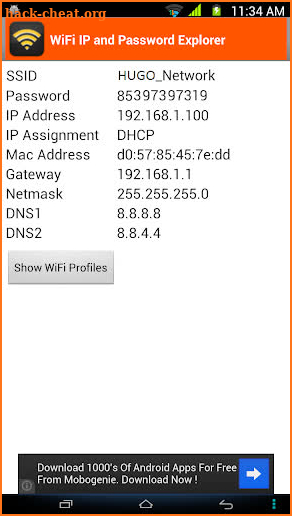 WiFi Password, IP, DNS screenshot