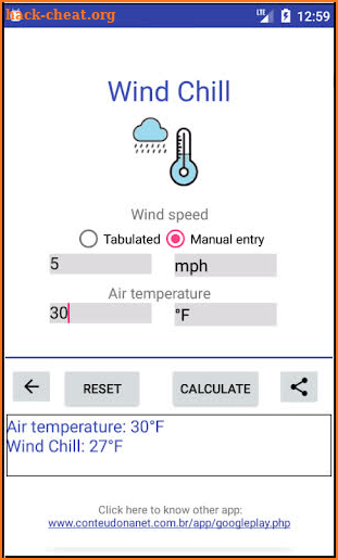 Wind Chill - Heat Index - Calculator screenshot