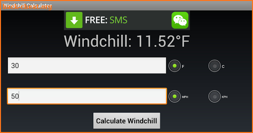 Windchill Calculator screenshot