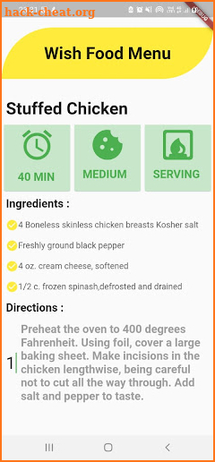 Wish Food Menu screenshot