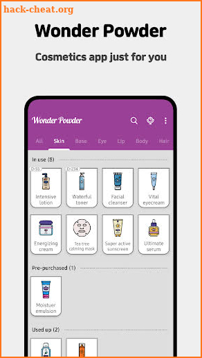 Wonder Powder: Cosmetics list screenshot