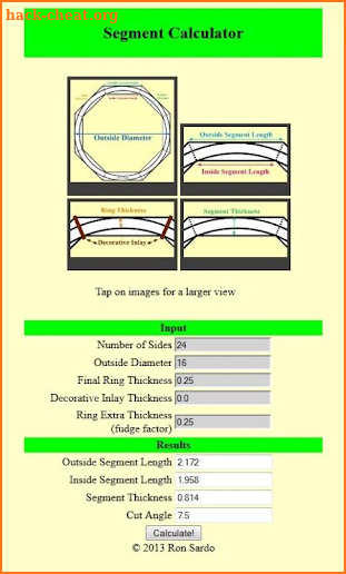 Woodturning Segment Calculator screenshot