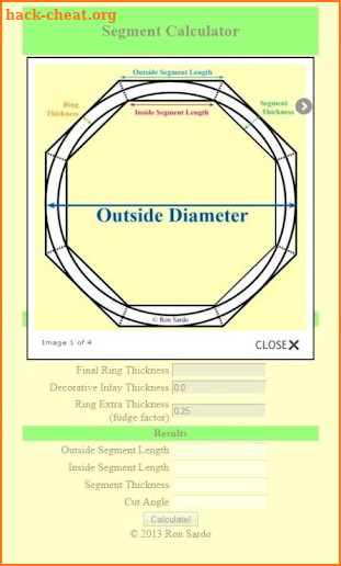 Woodturning Segment Calculator screenshot