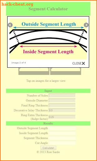 Woodturning Segment Calculator screenshot