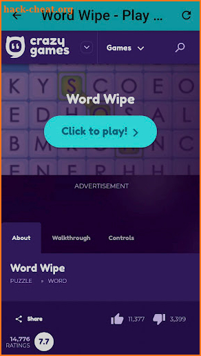 Word wipe game screenshot