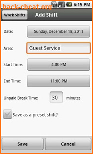 Work Shifts screenshot