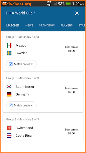 World Cup Live Score screenshot