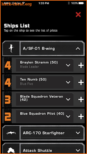 X-Wing Squad Builder by FFG screenshot