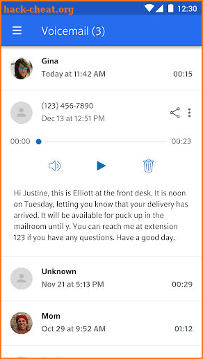 Xfinity Mobile Voicemail screenshot