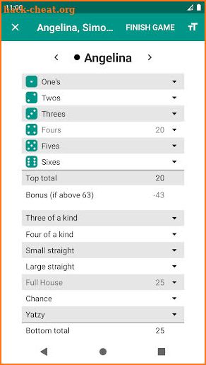 Yatzy Scoring Card for Yahtzee screenshot