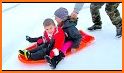 Girl on a sled. Snow slides. related image